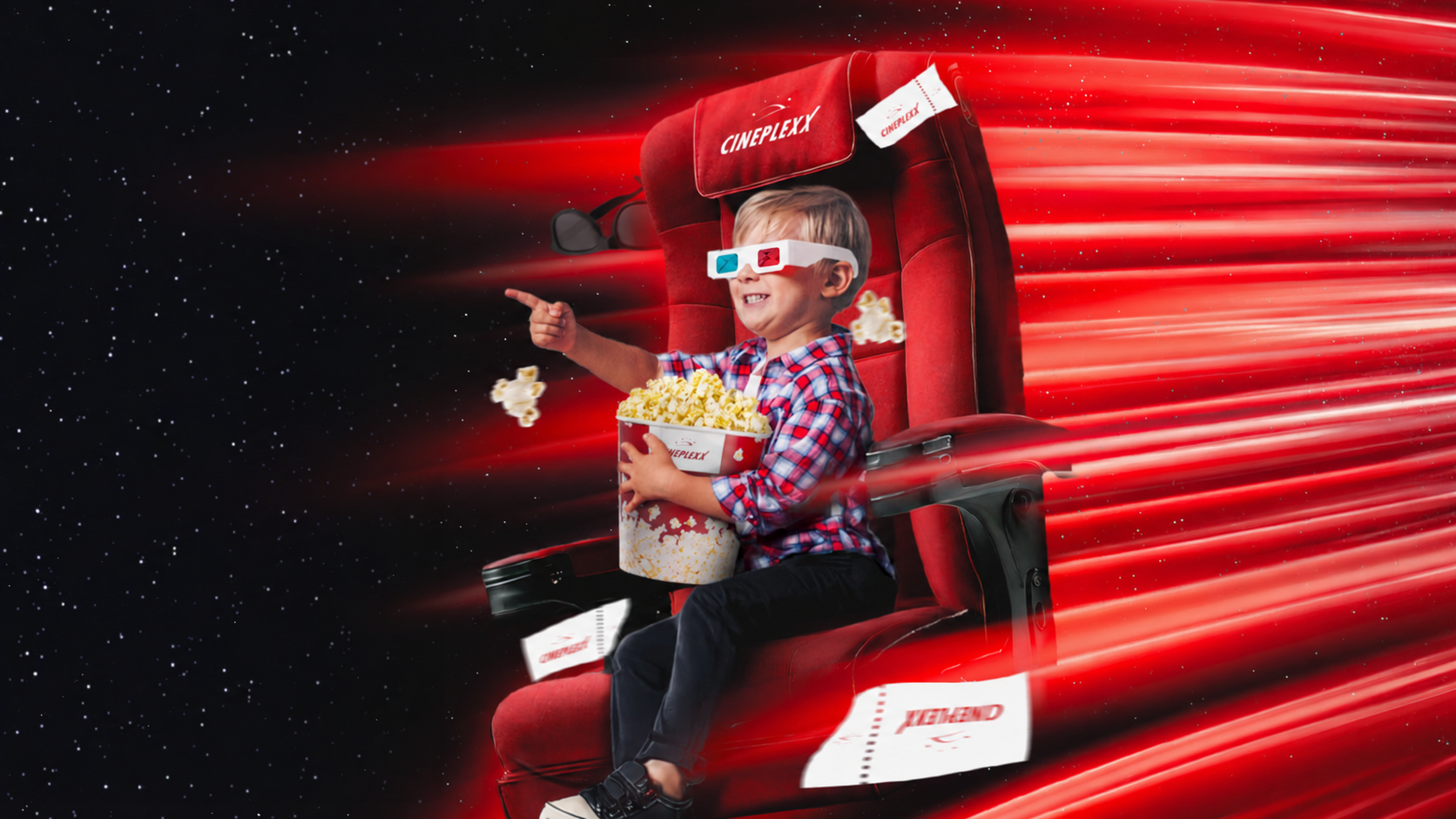 Cineplexx campaign header featuring a child enjoying a cinematic adventure