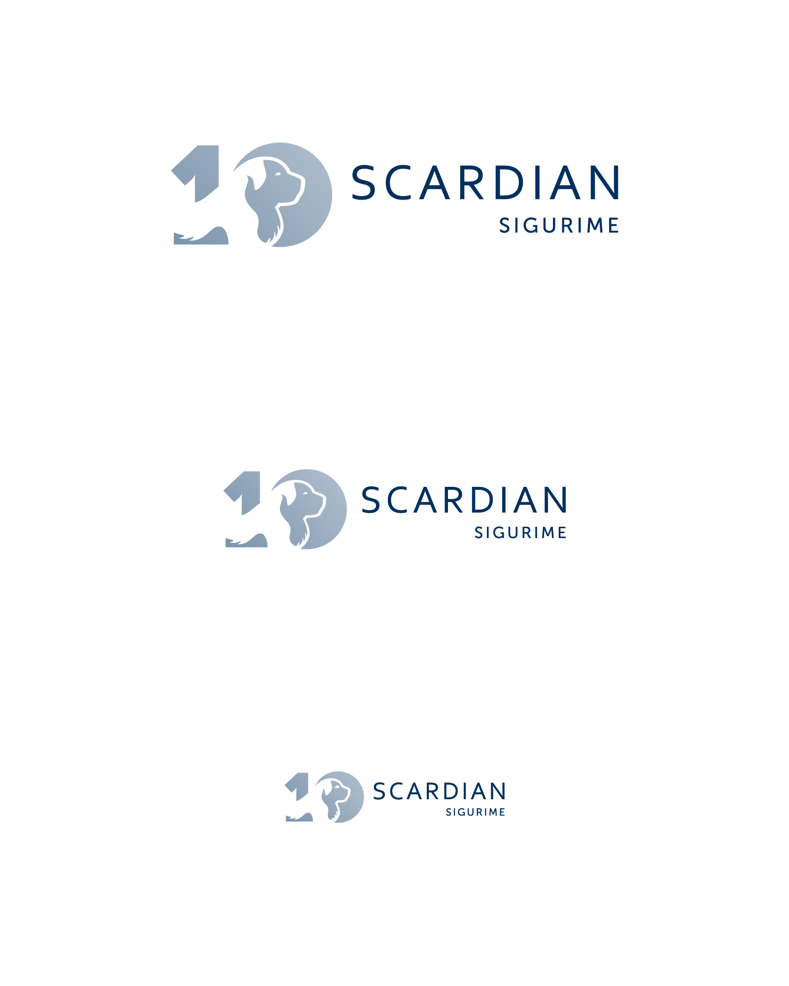 Scardian tenth-anniversary logo shown at three sizes